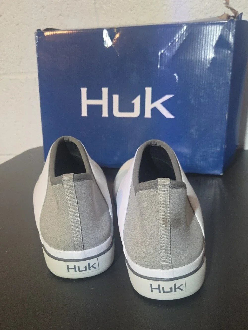 Huk Men’s Rouge Wave White and Gray Slip-On Boat Shoes